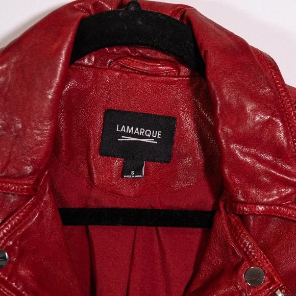 Lamarque Lambskin Red Moto Genuine Leather Jacket - Women - Picture 2 of 4